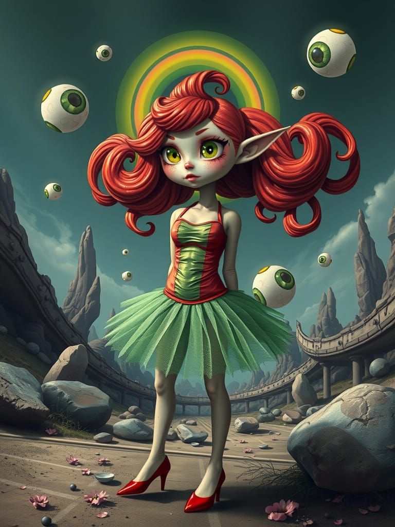 Surreal Cheerleader in Dystopian Dreamscape