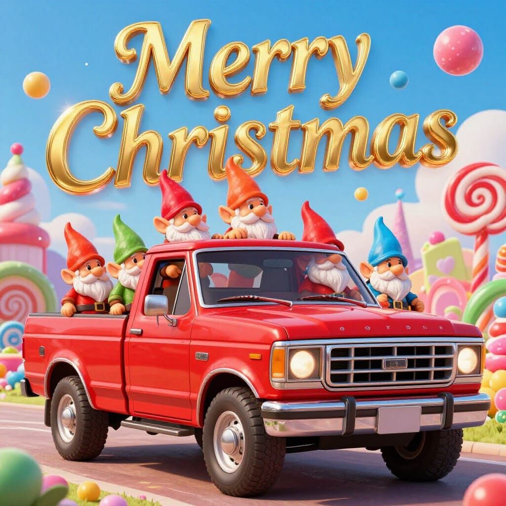 Gnome Elders in Candy Art Style Ford Truck