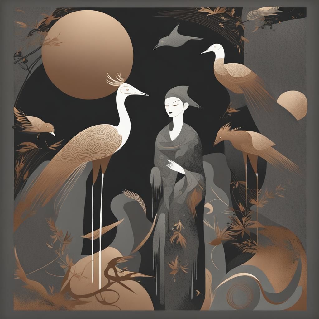 Orient-Inspired Flock in Editorial Illustration Style