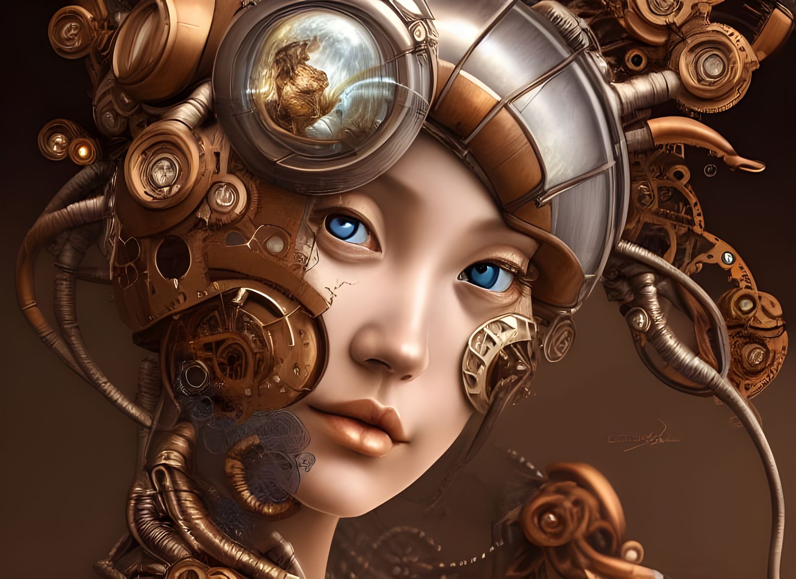 Steampunk Cyborg Goddess Portrait in Digital Art Style