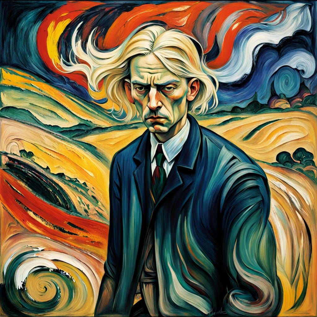 Vibrant Expressionist Portrait of a Wiry Young Man