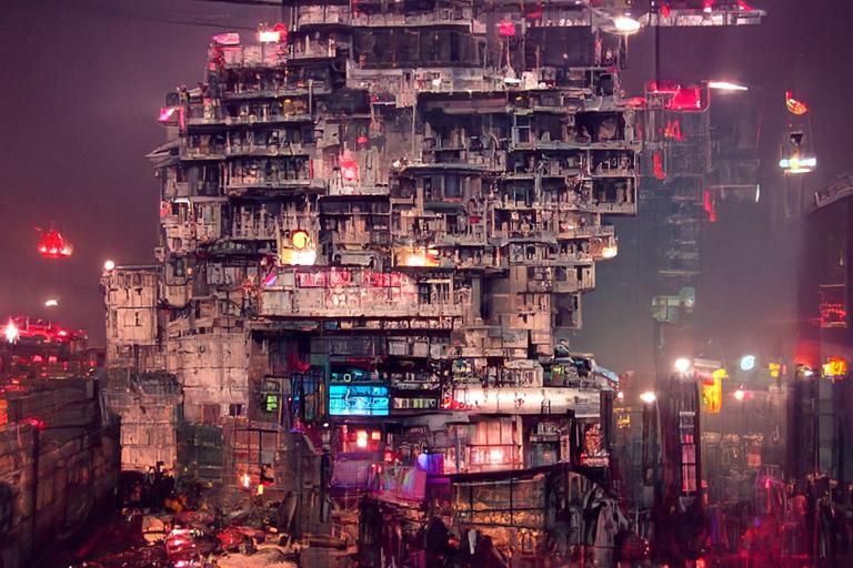 Cyberpunk Cityscape with Neon Brutalist Architecture