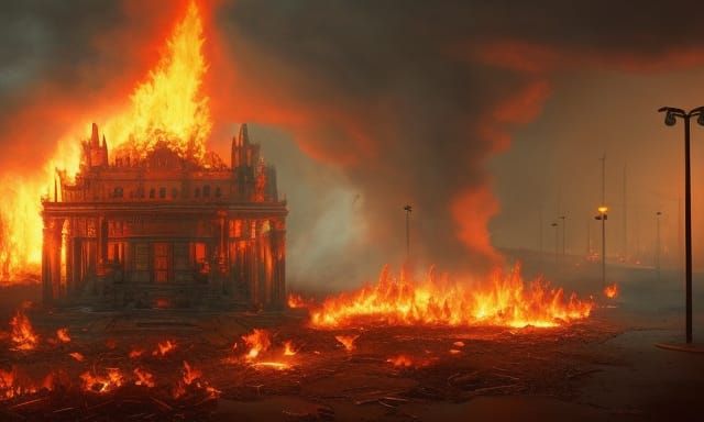 Apocalyptic Dumpster Fire in Digital Matte Painting Style