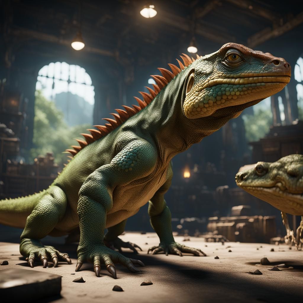 Lizard People Coexistence in Detailed 3D Rendering