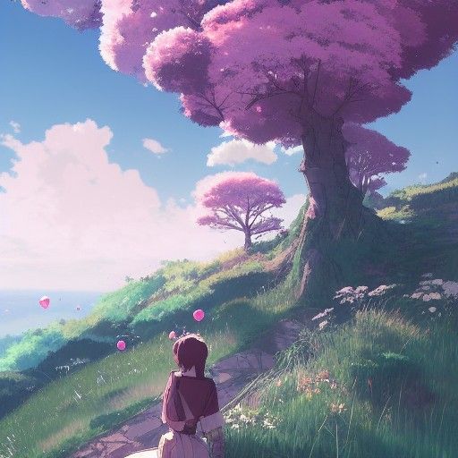 Romantic Cliffside Landscape in Anime Style