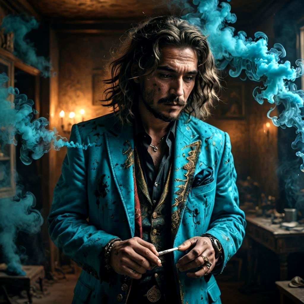 Intense Blue and Turquoise Smoke-Filled Room