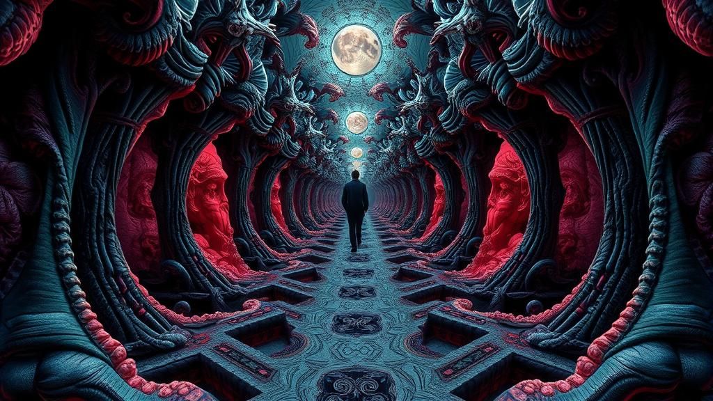 Fantasy Horror Portrait in Surreal Escher Style