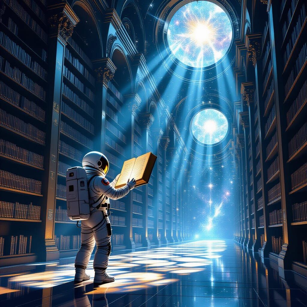 Astronaut and Stardust Book in Cosmic Library