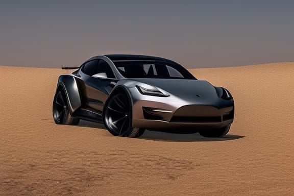 Cyberpunk Tesla X Races Across Desert