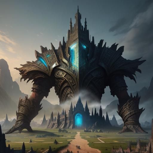 Town Inside Giant Helmet: Fantasy Concept Art