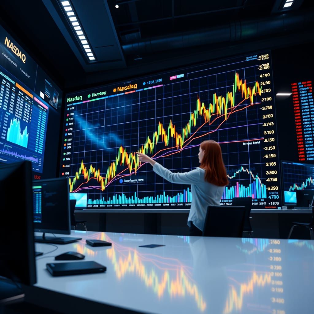 Futuristic Financial Markets Comparison in High-Tech Style