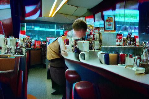 Man Enjoying Coffee in American Diner