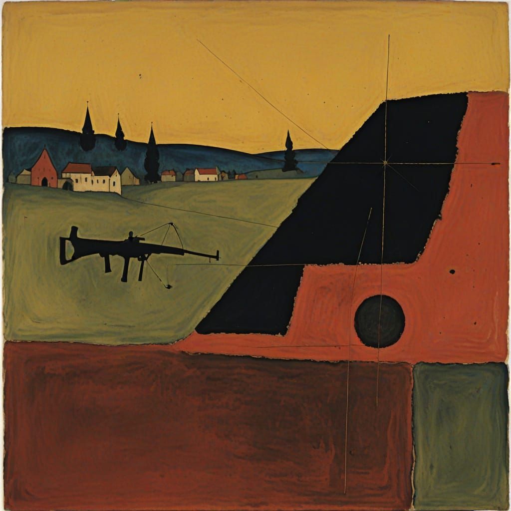 Medieval Archer Shoots At Cutlet in Rublev Rothko Style