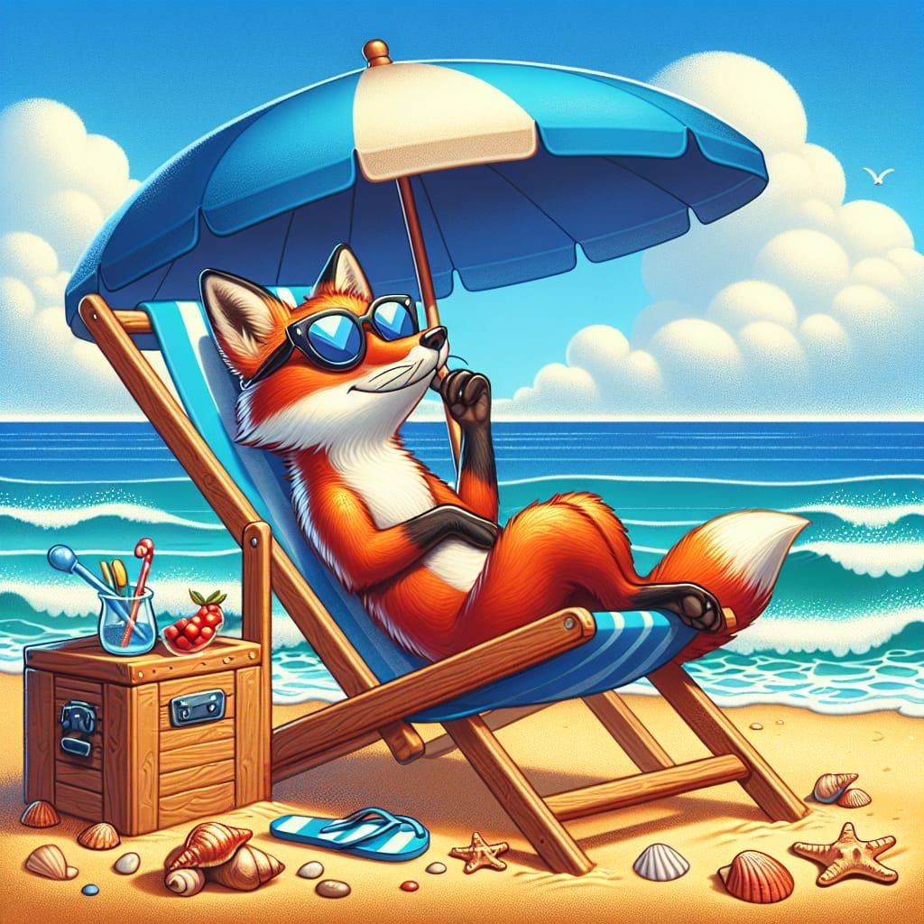 Relaxed Fox Sunbathing on a Beach