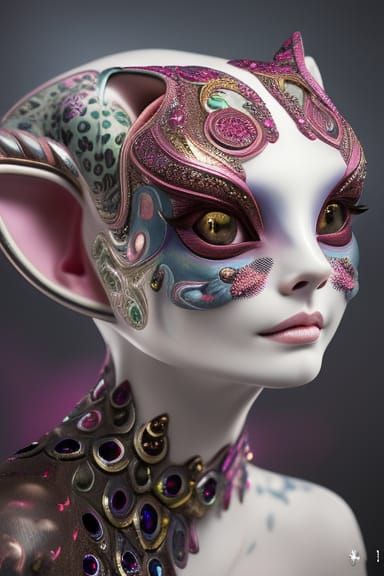 Majestic Gray Sphynx Cat with Roses, Digital Art