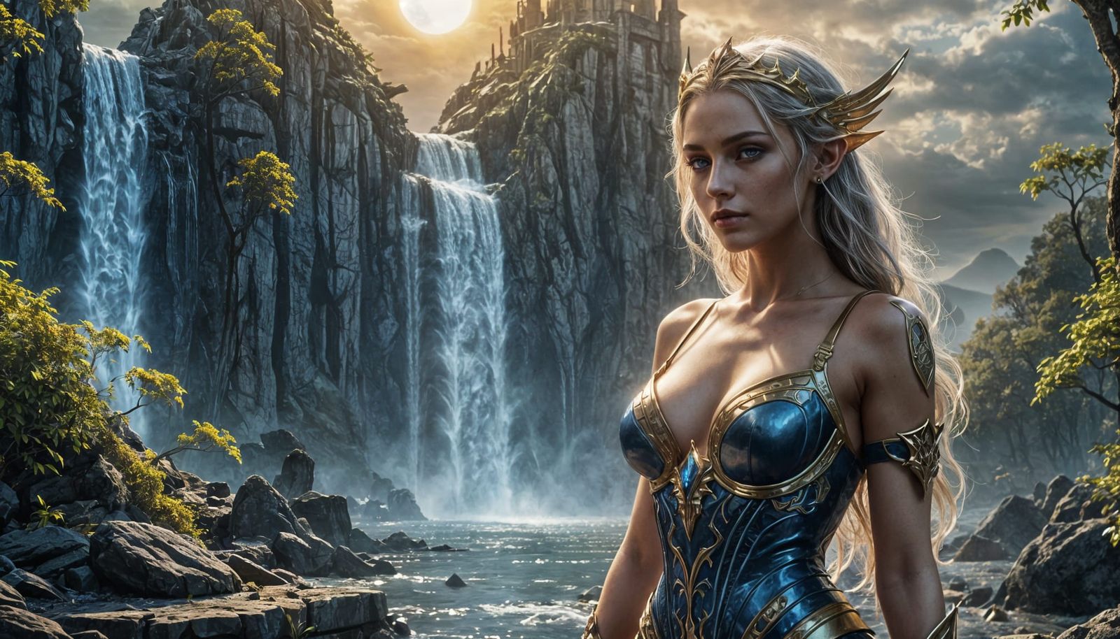 Armored Dark Elf Queen in Dark Fantasy Style