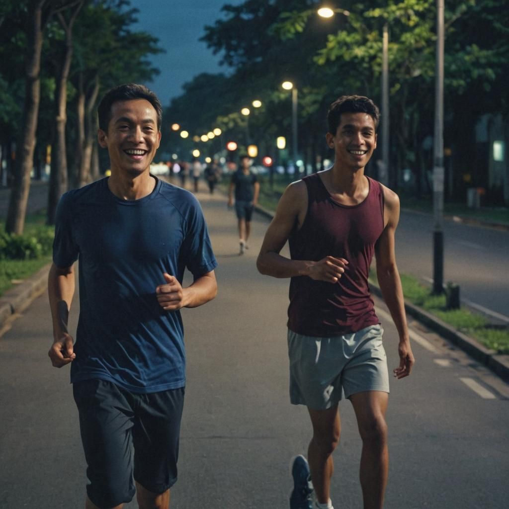 Father and Son Share Joyful Moment Under Moody Jakarta Sky
