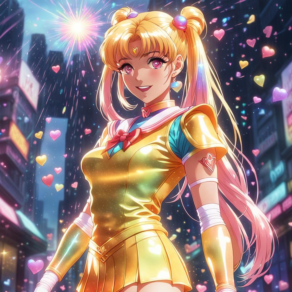 Glittering Anime Sailor Scout in 80s Style