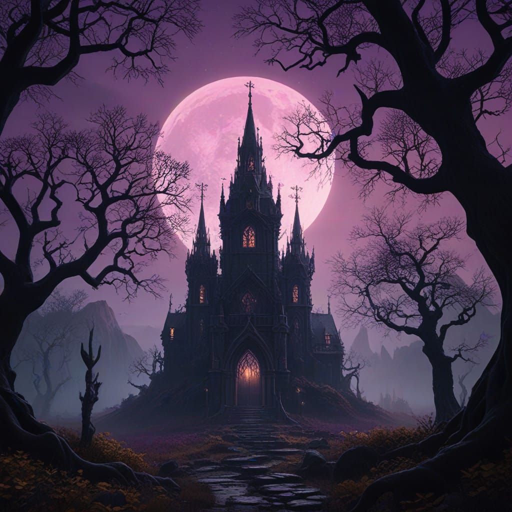 Ethereal Dark Fantasy Realm in Art Nouveau Style