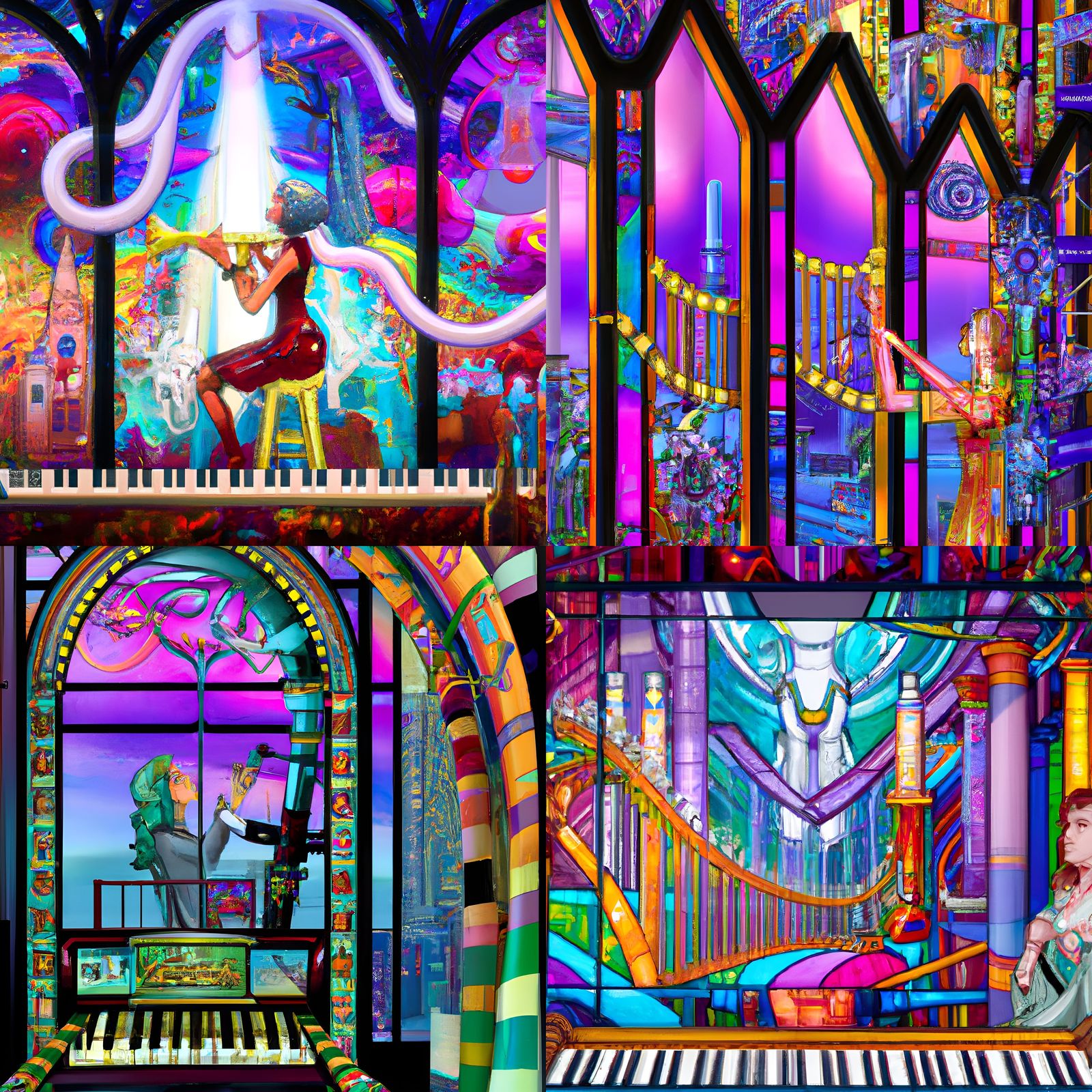 Surreal Stained Glass Mural in Hopepunk Style