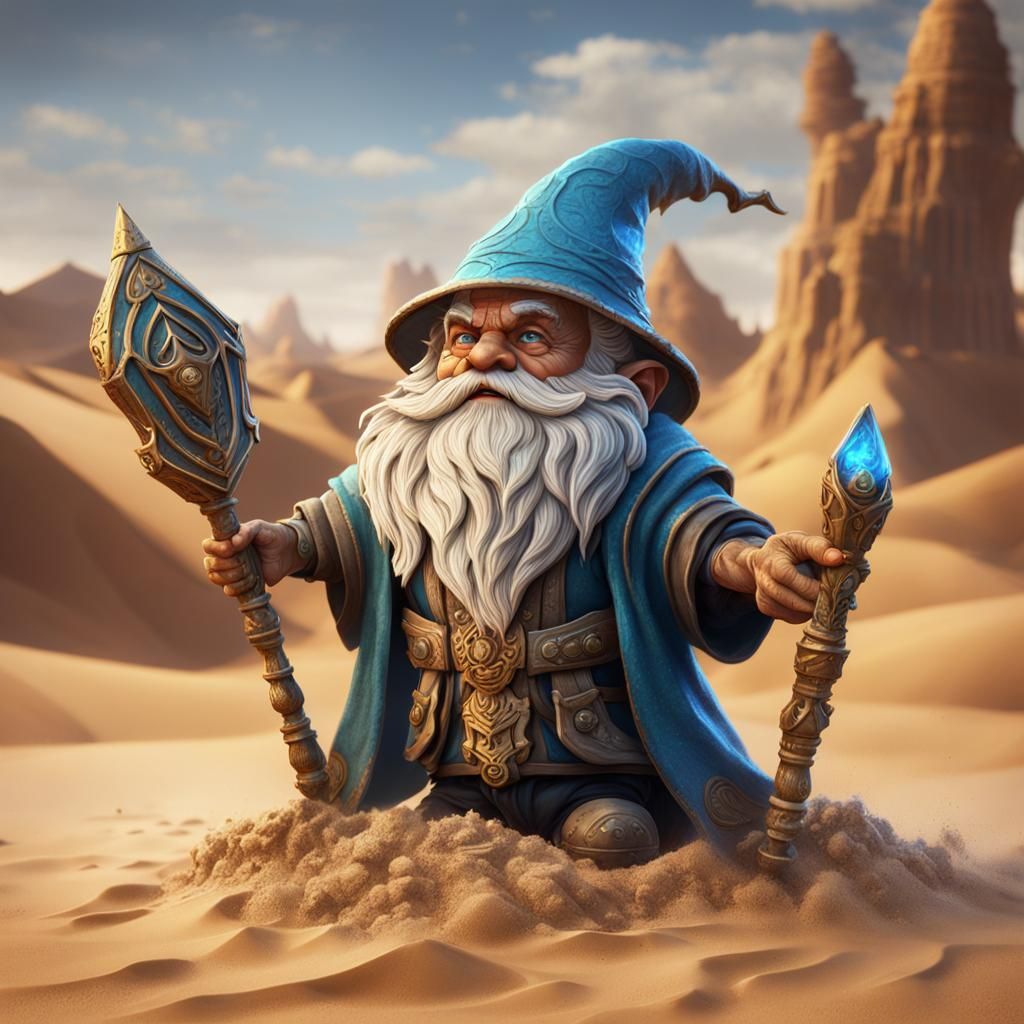 Gnome Desert Sand Sorcerer in Detailed Digital Painting