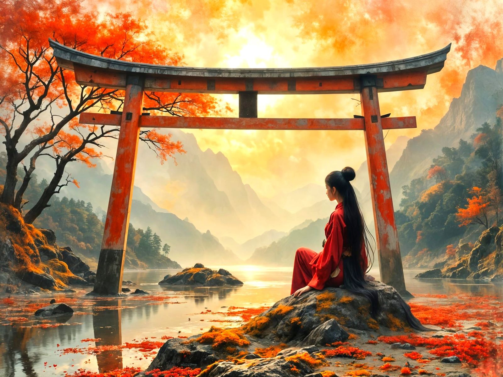 Sacred Samurai Contemplation in Japanese Landscape