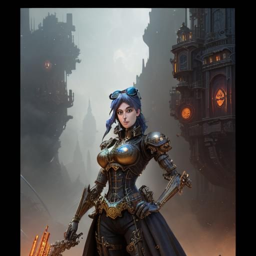 Steampunk Robot Woman Automata in Detailed Matte Painting