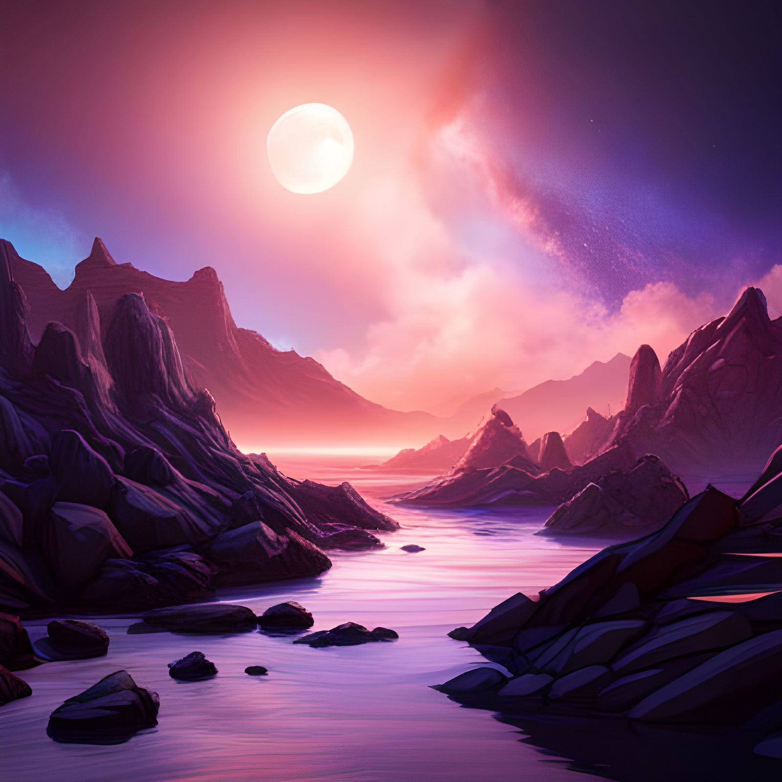 Galactic Moon and Stars in Detailed Matte Painting