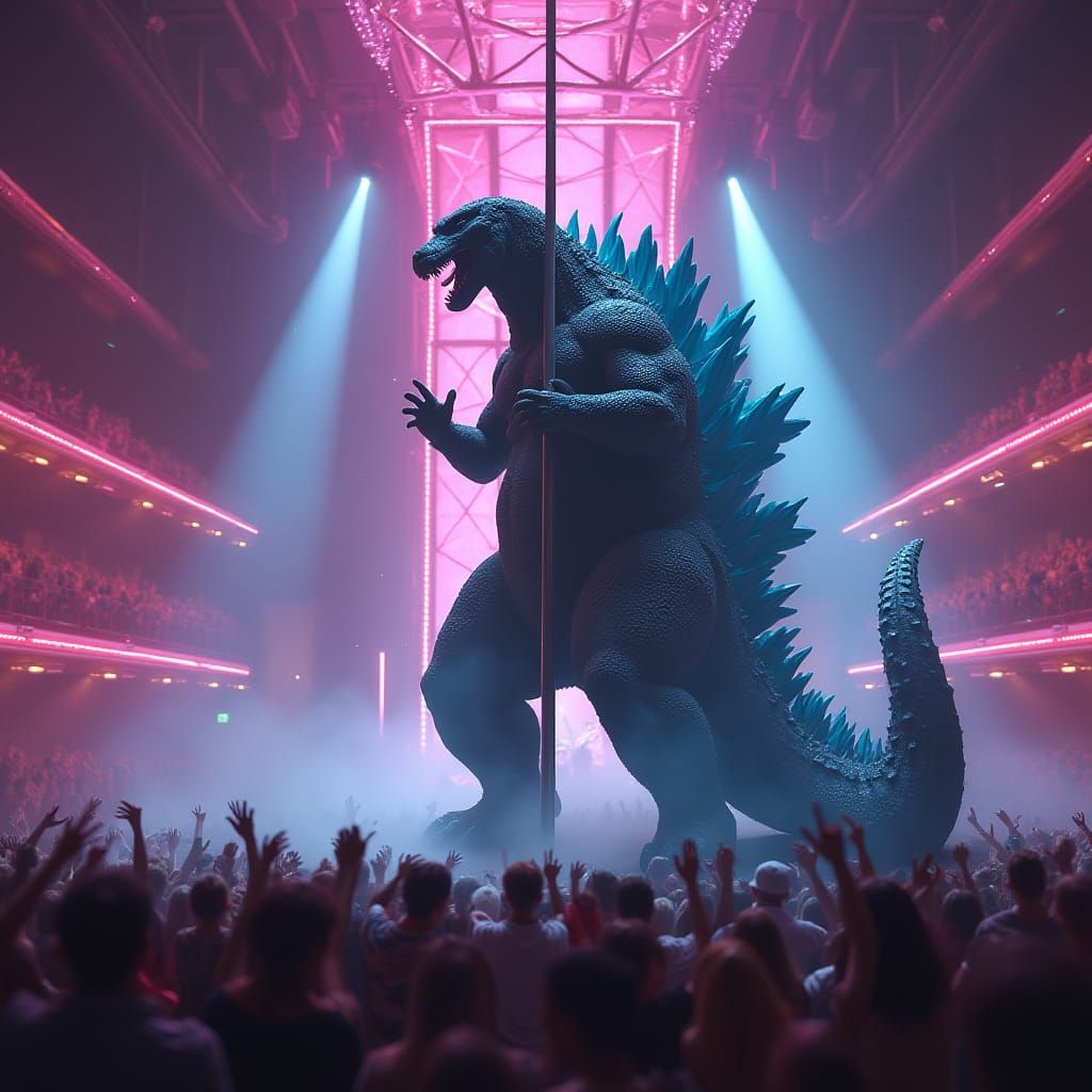 Godzilla's Neon Nightclub Pole Dance Extravaganza