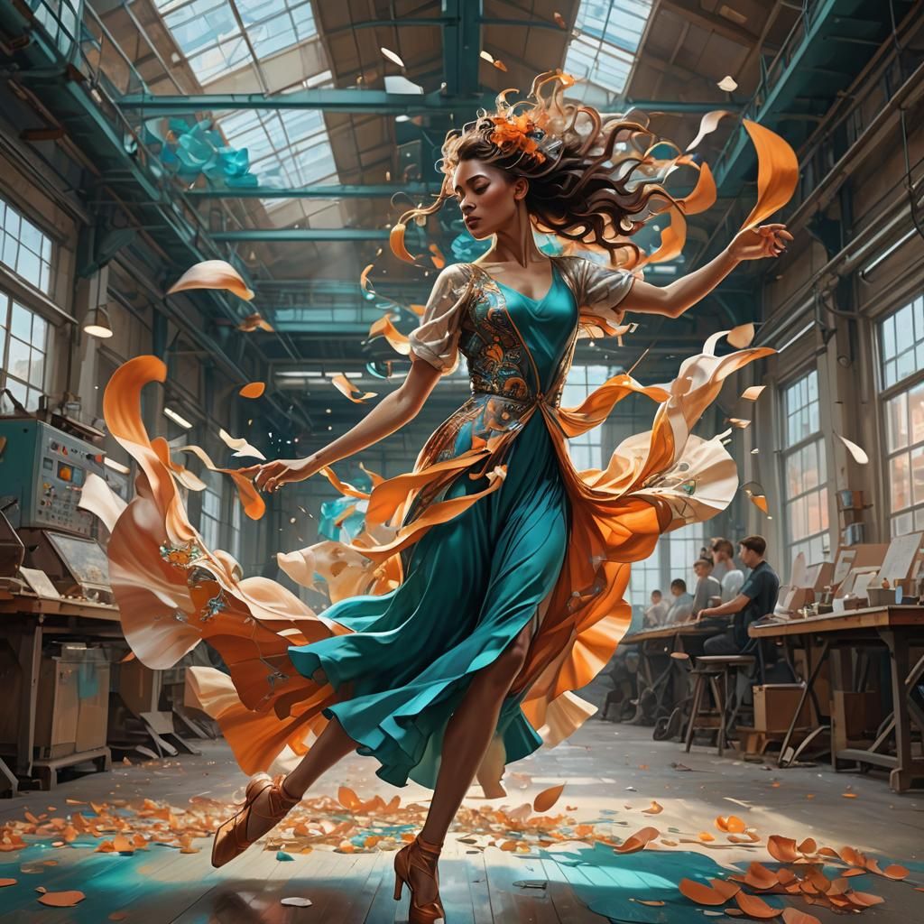 Dynamic Factory Dancer with Swirling Petals