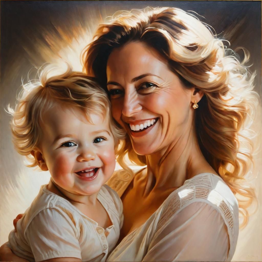 Happy Mother and Child Portrait in Academic Style