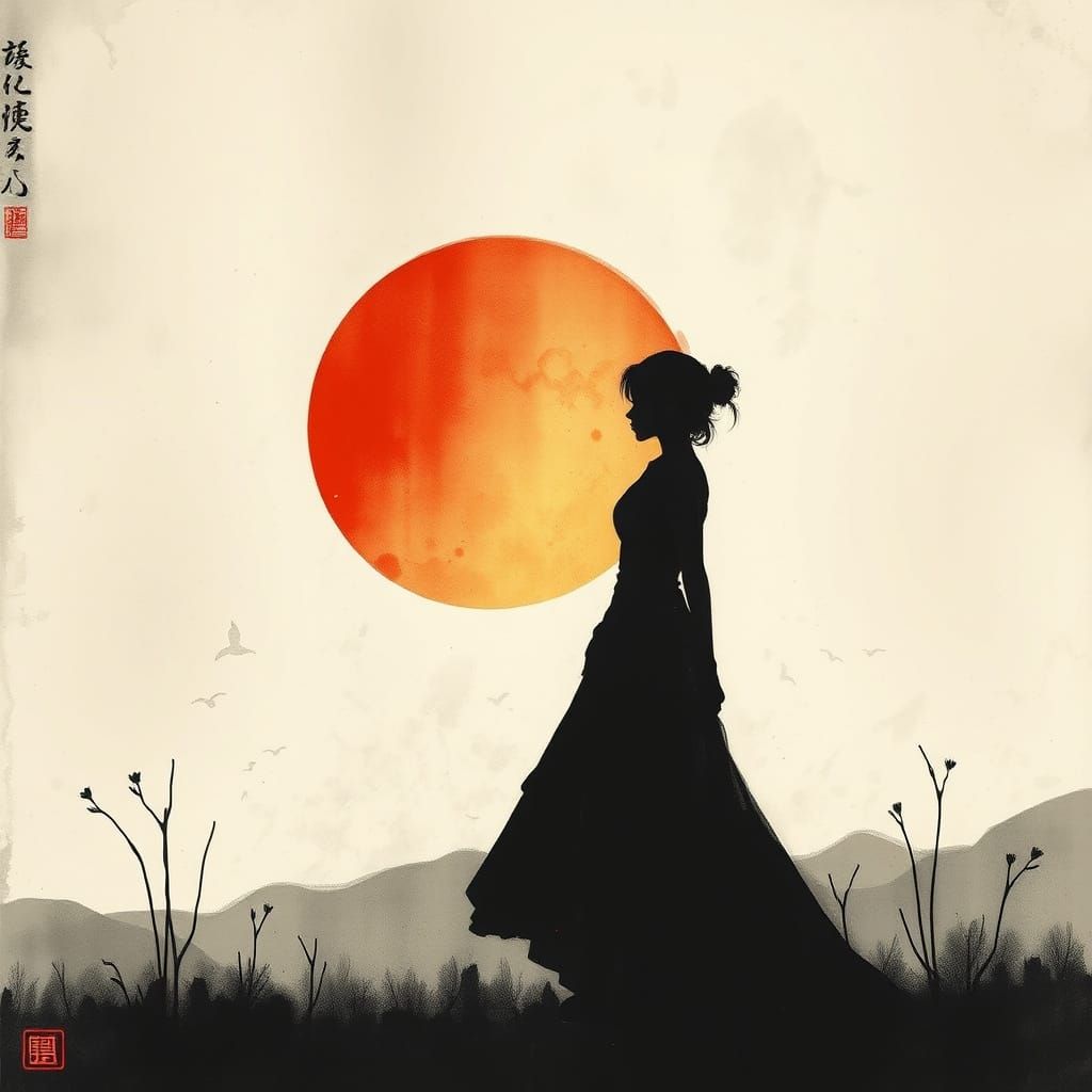 Ethereal Woman in Crimson Radiance