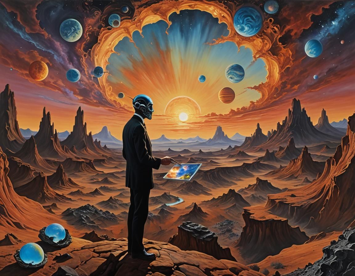 Surreal Alien Sunset Collage in Dali Style