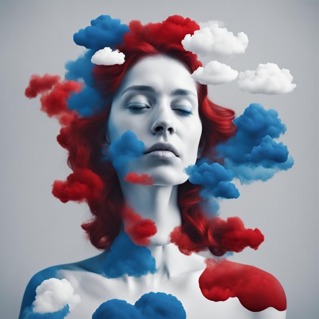Ethereal Cloud Woman: Red, White, and Blue