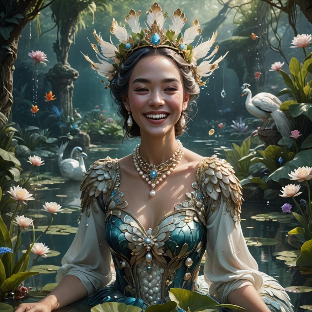 Aquatic Goddess in a Fantastical Garden