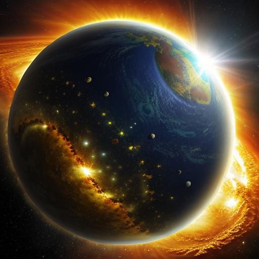 Hyperrealistic Solar System with Approaching Green Planet