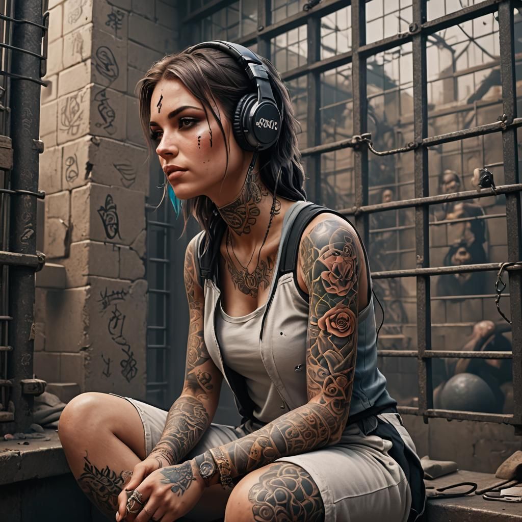 Tattooed Girl in Prison: Detailed Matte Painting