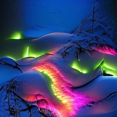 Colorful Northern Lights Over Snowy Winter