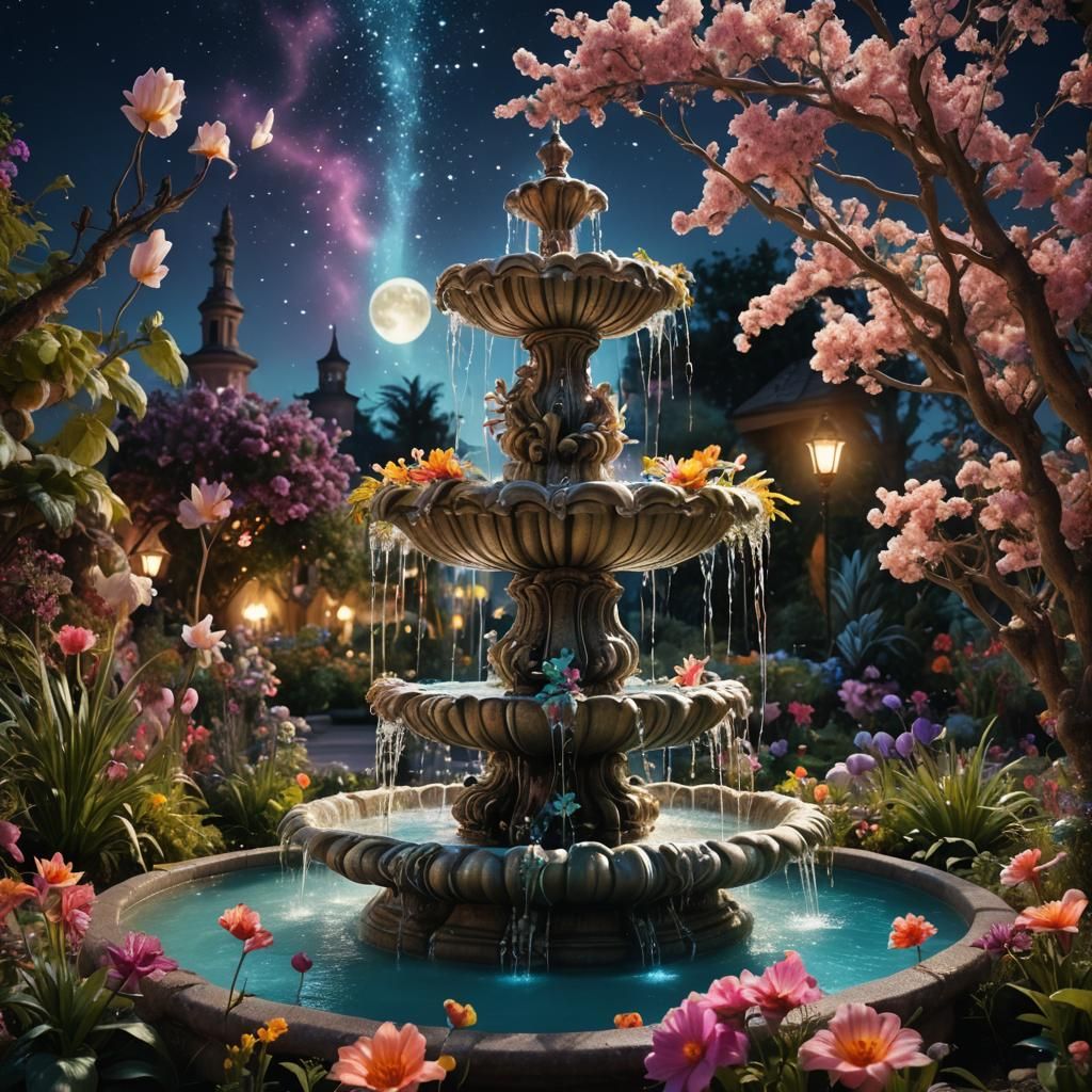 Twilight Garden: Surreal Fountain in Fantasy Concept Art