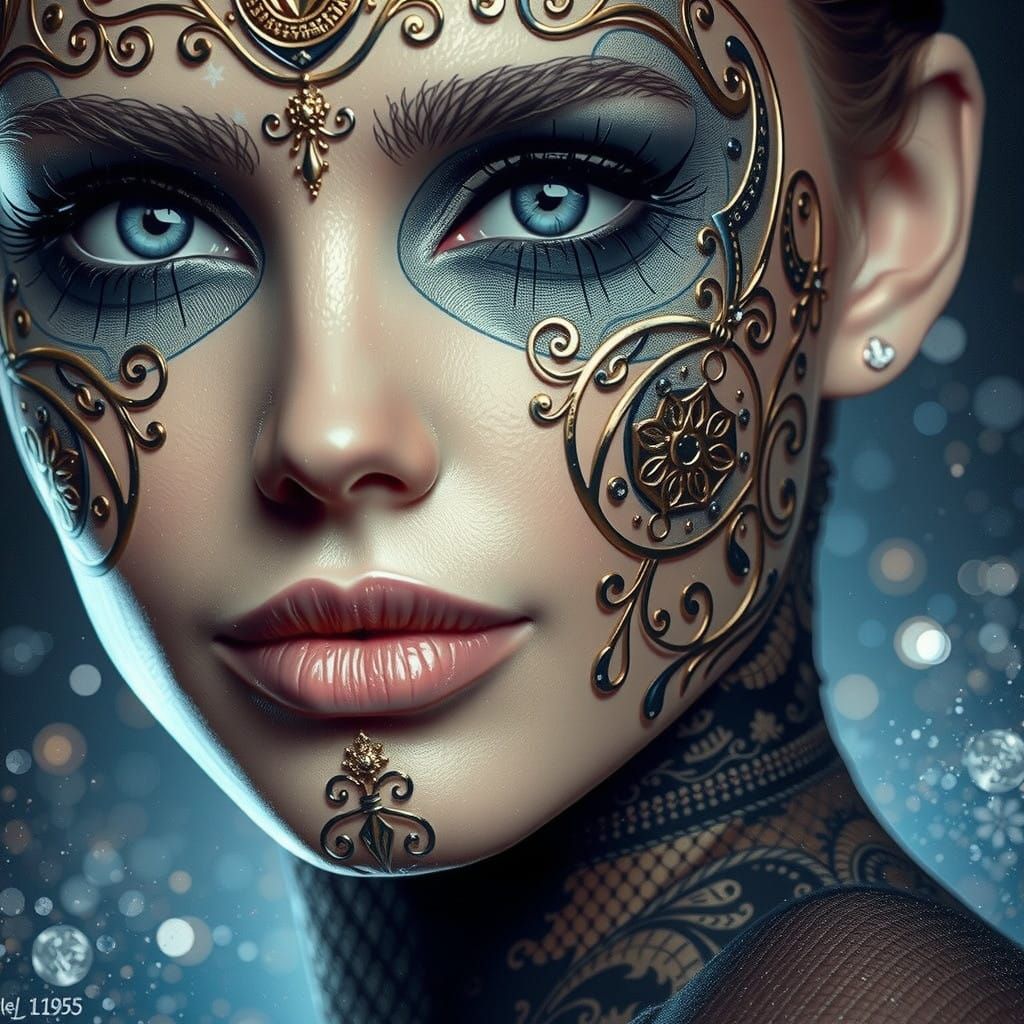 Enchanting Hyperréaliste Portrait of a Woman with Golden and...