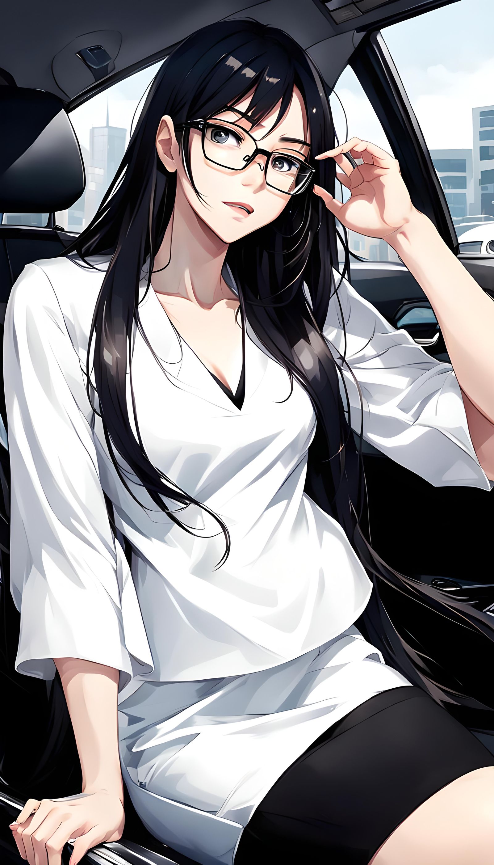 Anime Girl in Car with Realistic Style