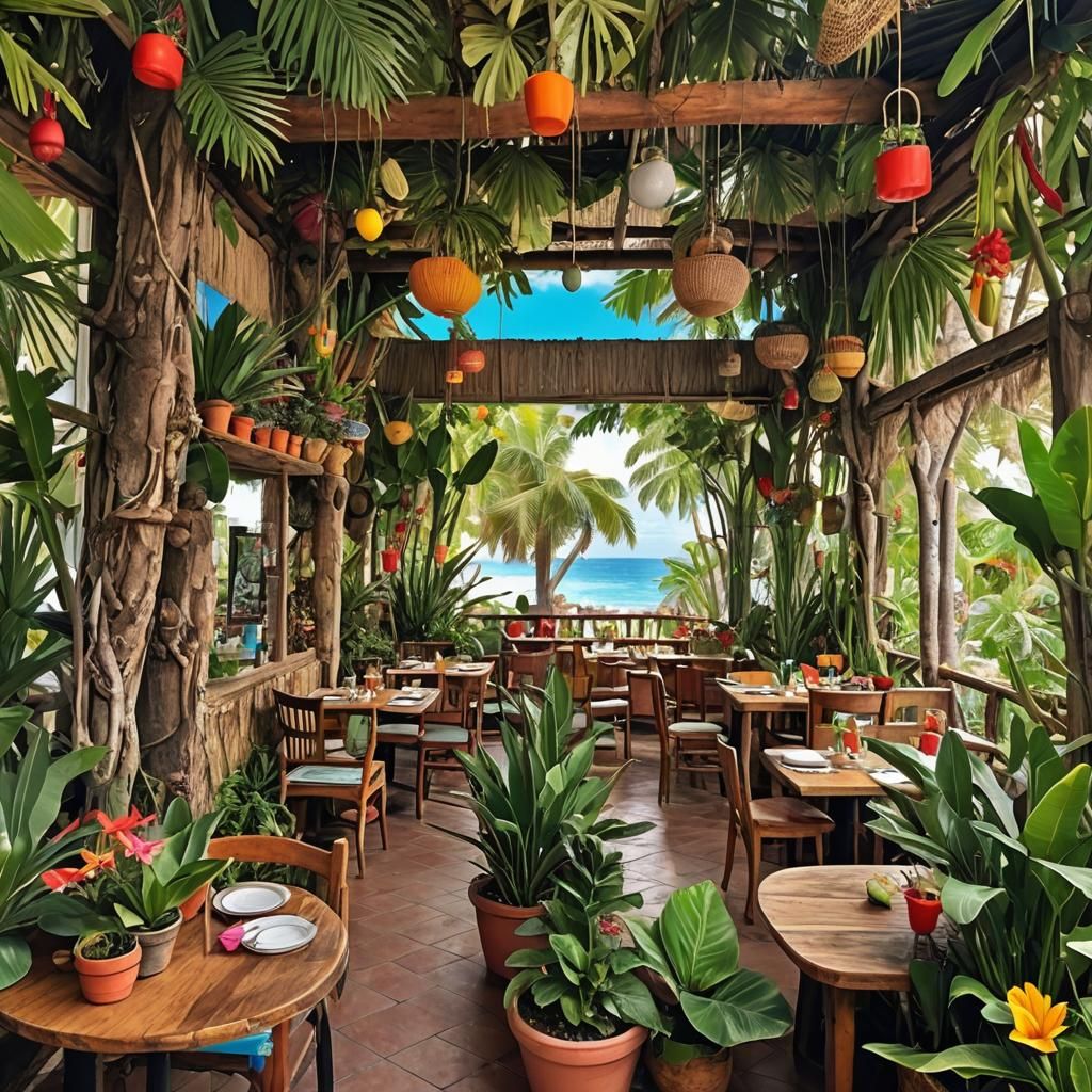 Mexican Caribbean Restaurant with Shaman Altar