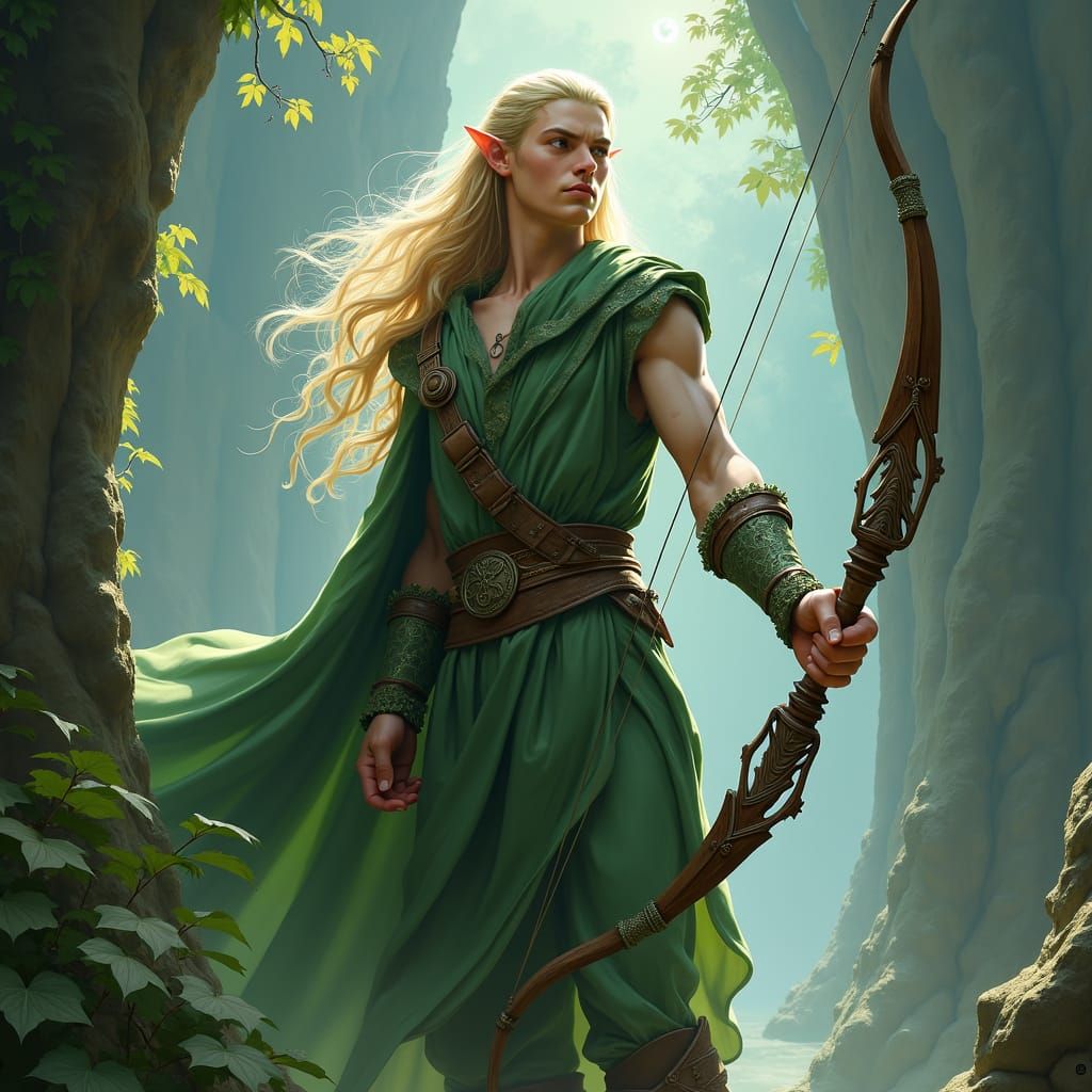 Elven Warrior with Golden Hair in Matte Painting