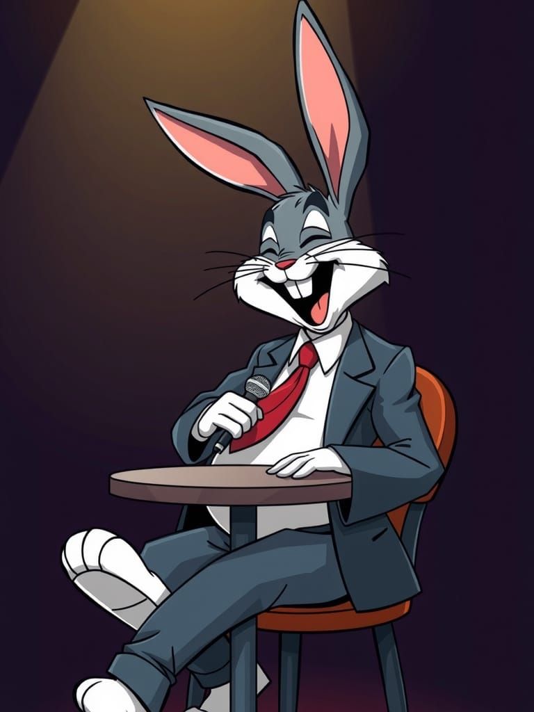 Laughing Bunny at Stand-Up Show in Rubber Hose Style
