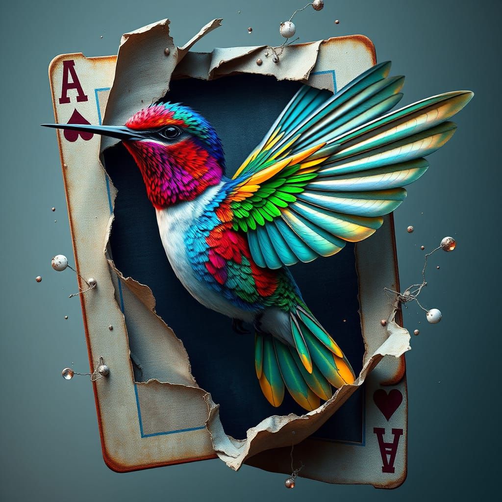 Hummingbird Emerges from Playing Card: Fantasy Concept Art