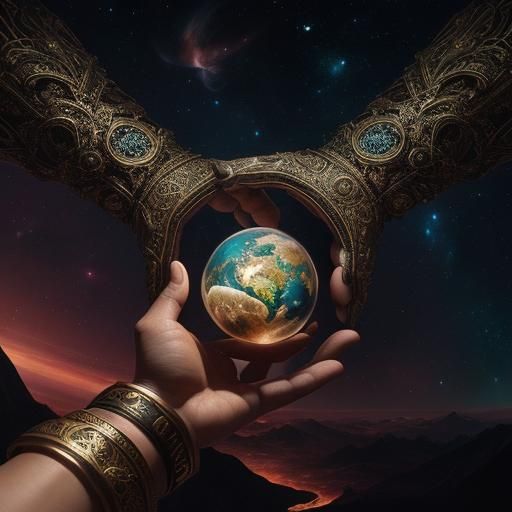 Giant Hand in Cosmos Holding Earth Globe