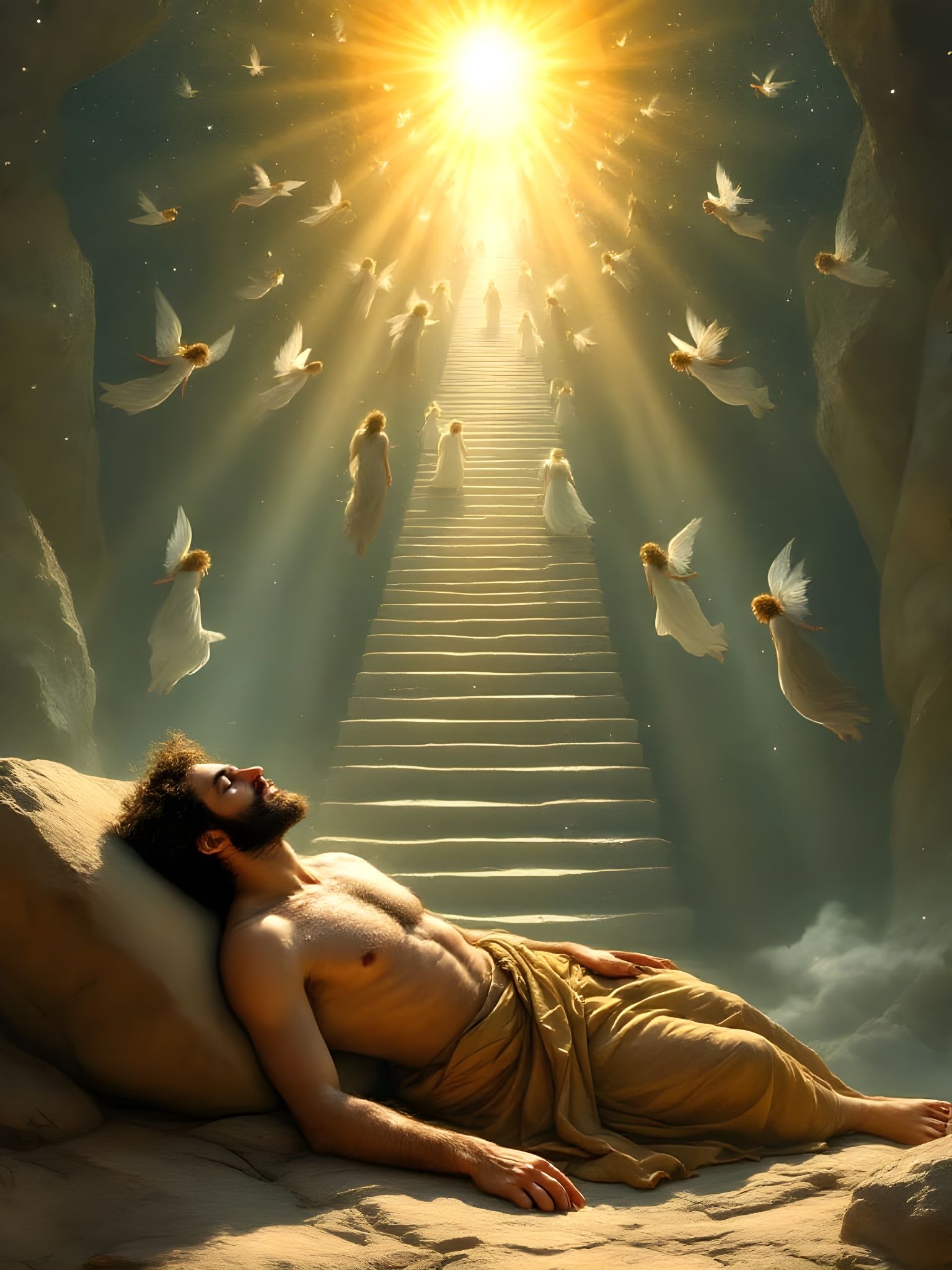 Biblical Figure in Heavenly Dream Scene