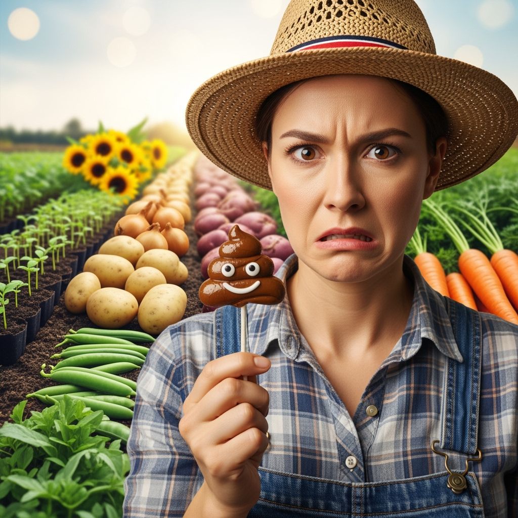 Farmer's Disgust at Fecal Lollipop in Garden