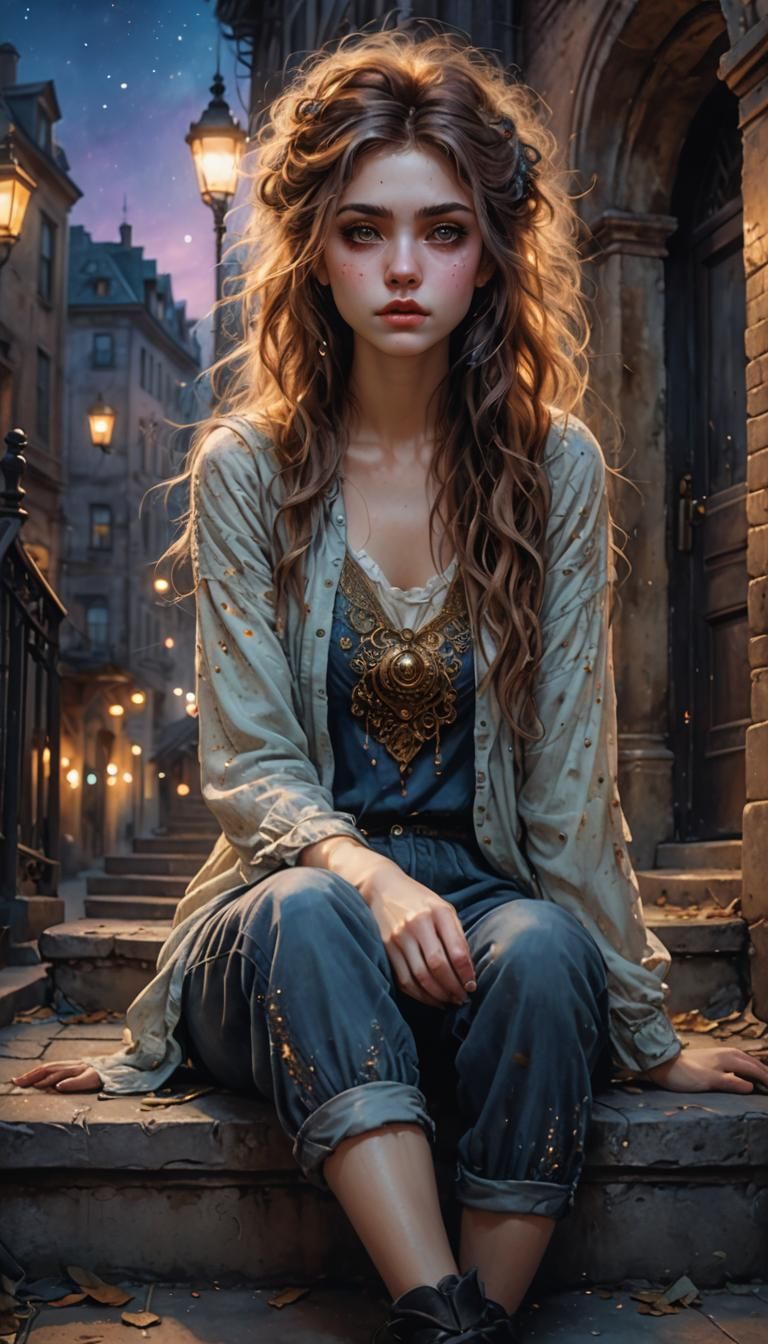 Ethereal Girl with Big Eyes in Fantasy Art Style