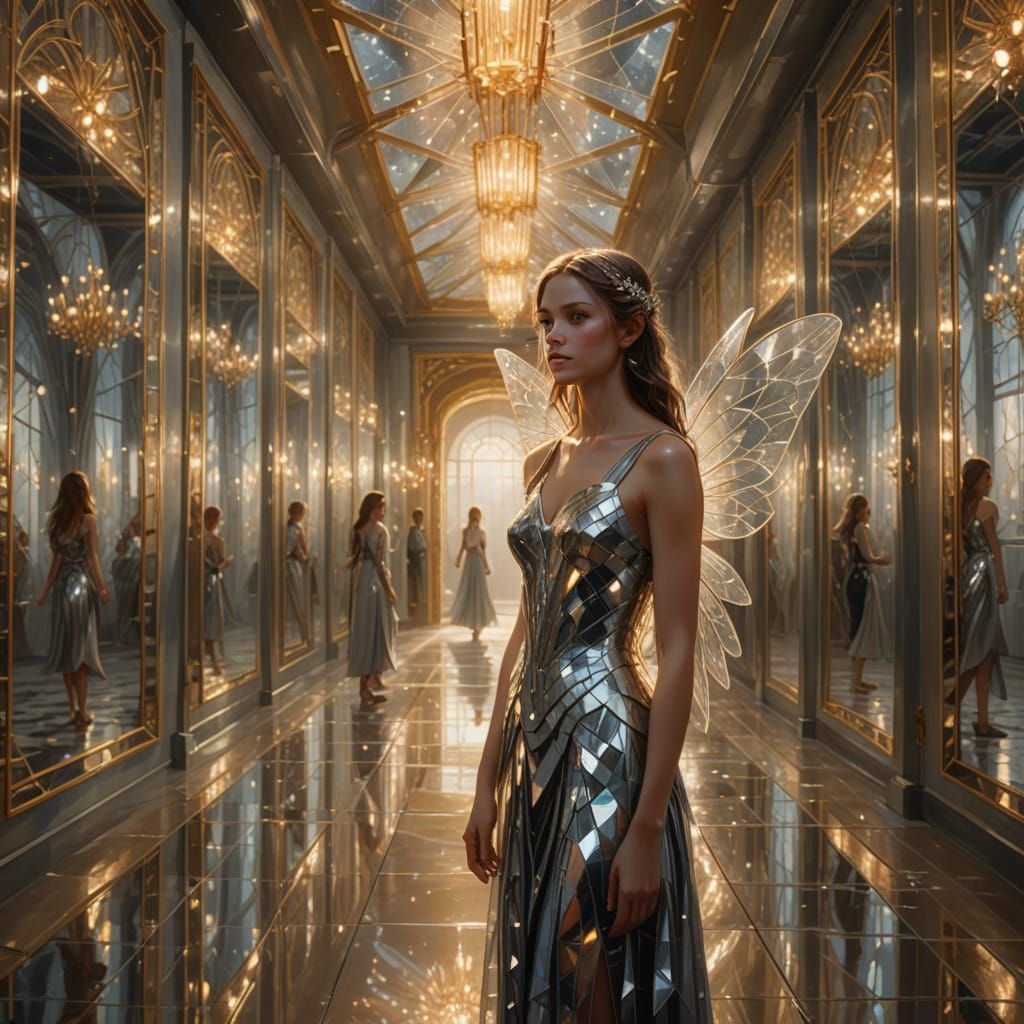Ethereal Fairy in Glittering Mirror Corridor